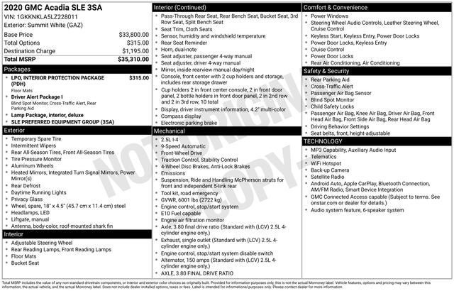 2020 GMC Acadia SLE