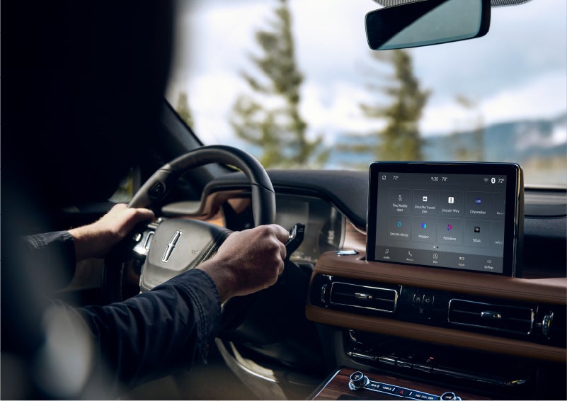 The Lincoln+Alexa app screen is displayed in the center screen of a 2023 Lincoln Aviator® Grand Touring SUV | Midland Lincoln in Midland MI