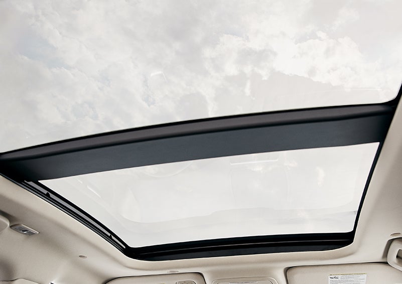 The available panoramic Vista Roof® is shown from inside a 2023 Lincoln Corsair® SUV. | Midland Lincoln in Midland MI