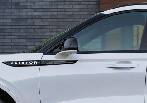 The driver’s door of a white 2025 Lincoln Aviator® SUV is showcased. | Midland Lincoln in Midland MI