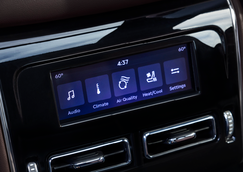Driver controls like music, temperature, air quality, settings, and heat/cool seats are shown. | Midland Lincoln in Midland MI